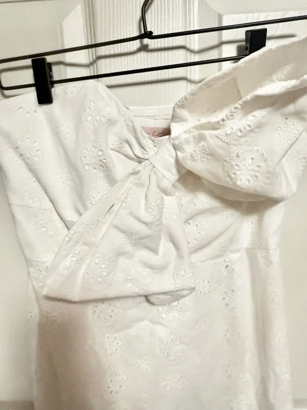 Anthropologie Hutch White Eyelet Bow Tie Strapless Mini Dress Size 10
